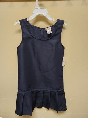 Girls Navy Pleated Hem Sleeveless Dress